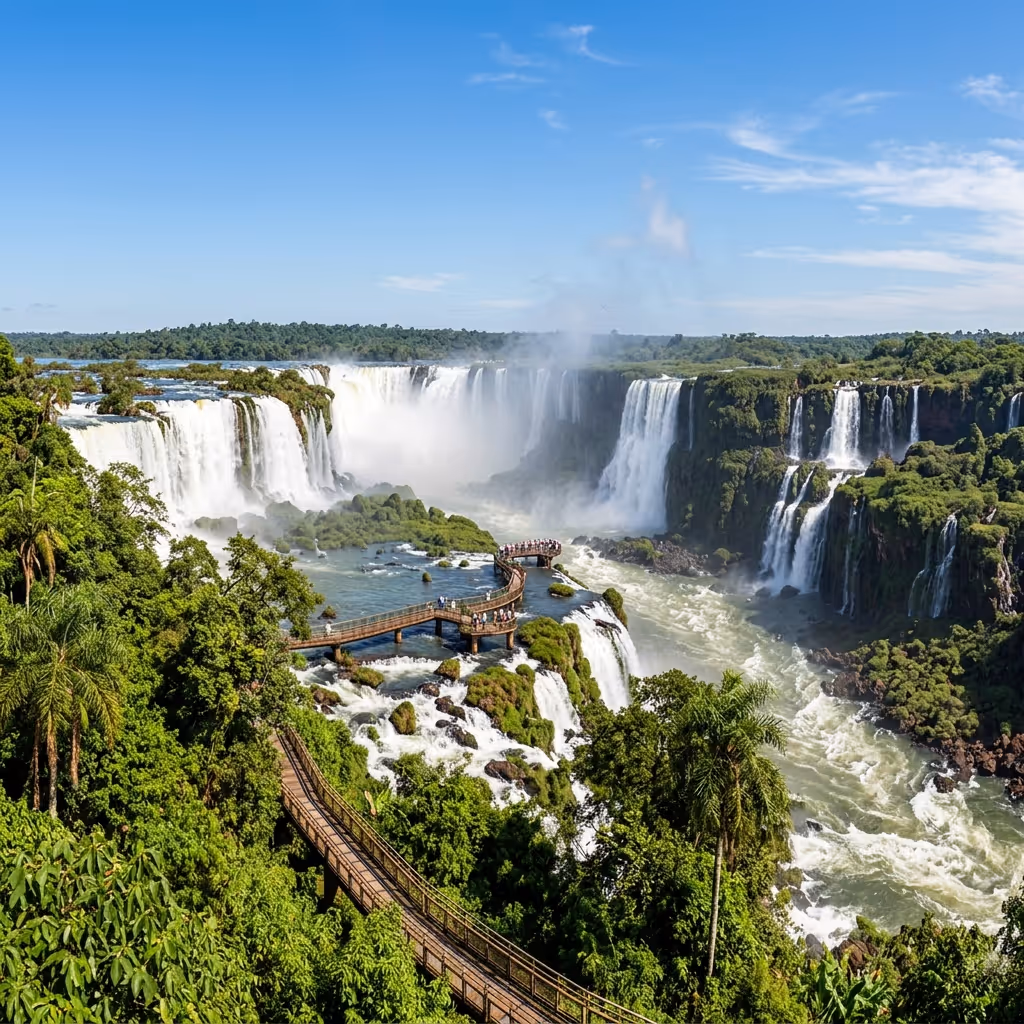 Vista panorámica de las Cataratas del Iguazú desde el lado de Brasil